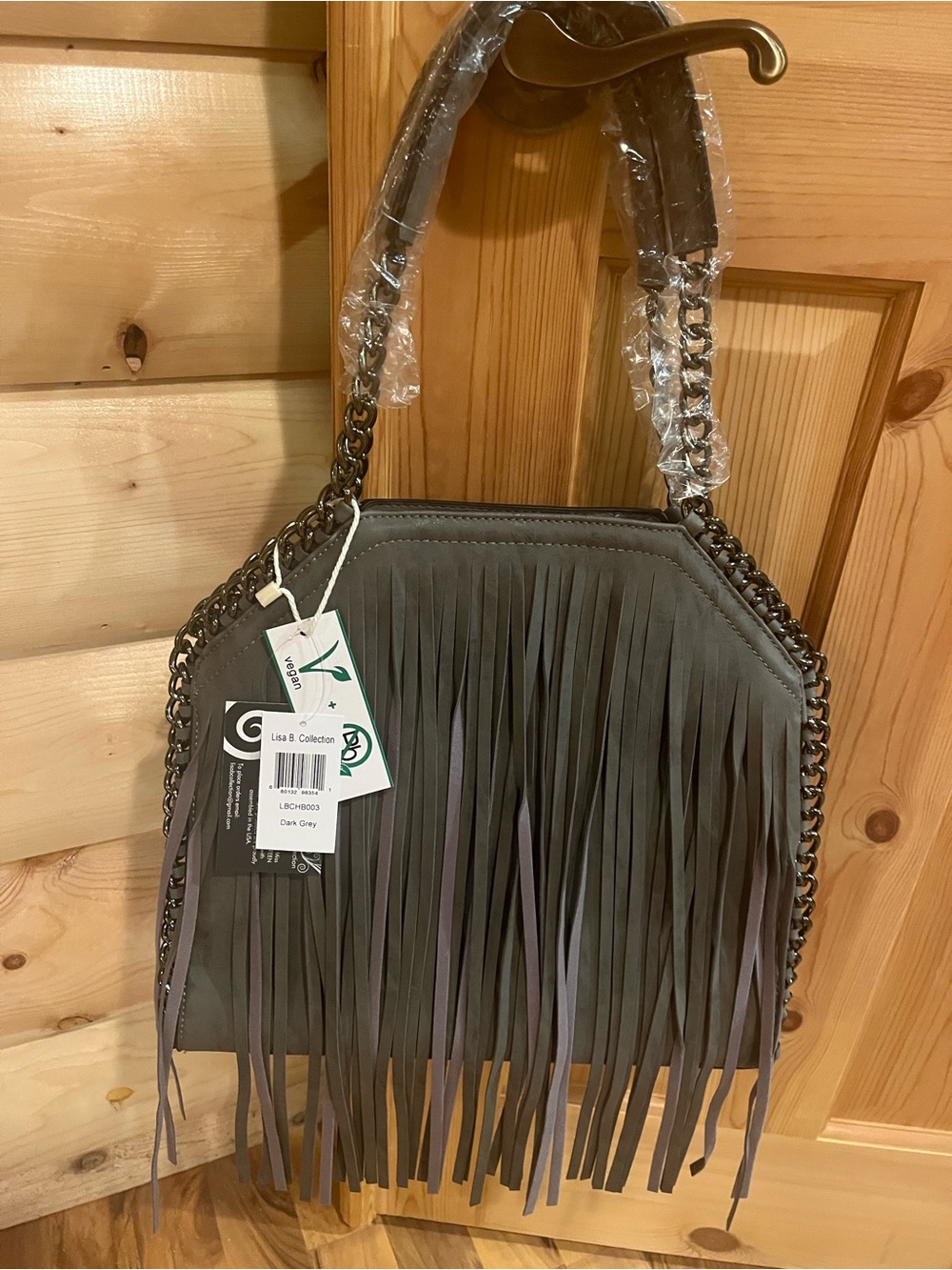 Dark Gray Fringe Shoulder Bag